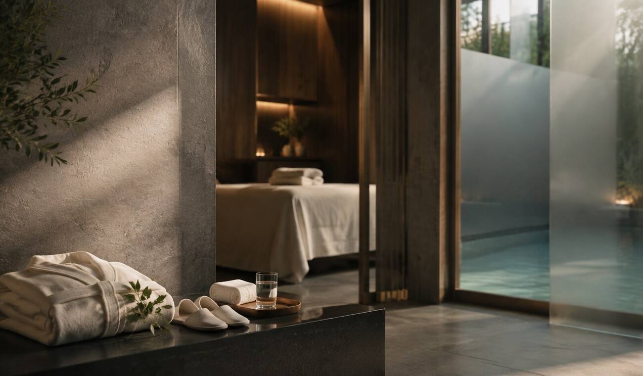 Guest relaxing beside a tranquil indoor spa pool