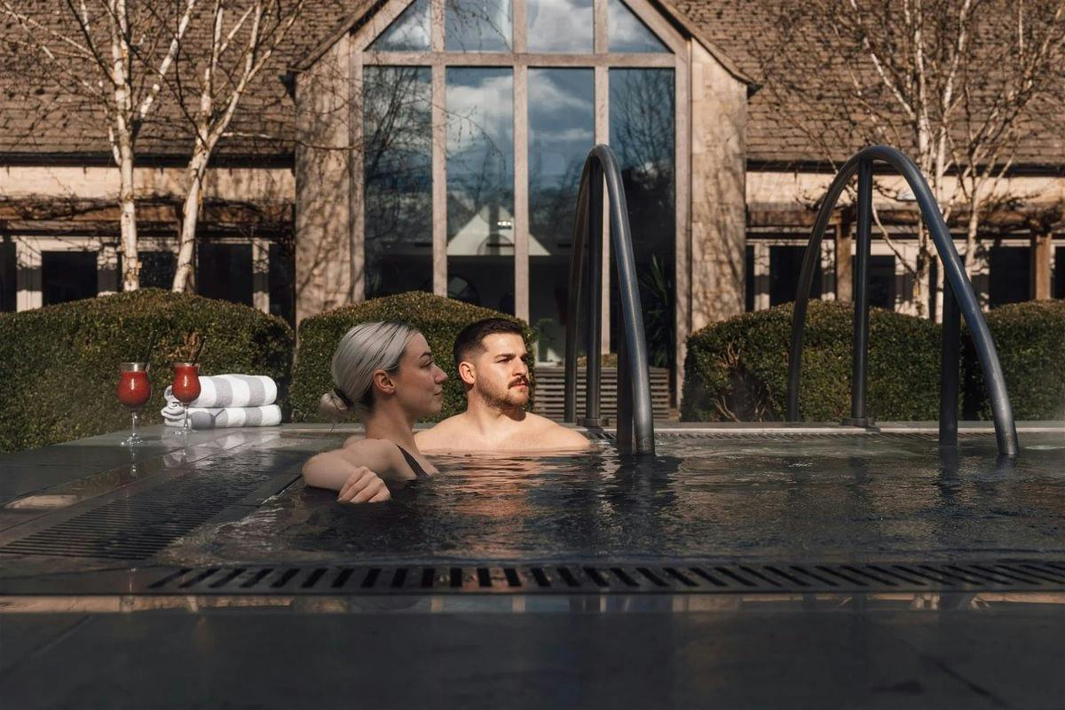 Fireside hot tub at Calcot Spa in the Cotswolds