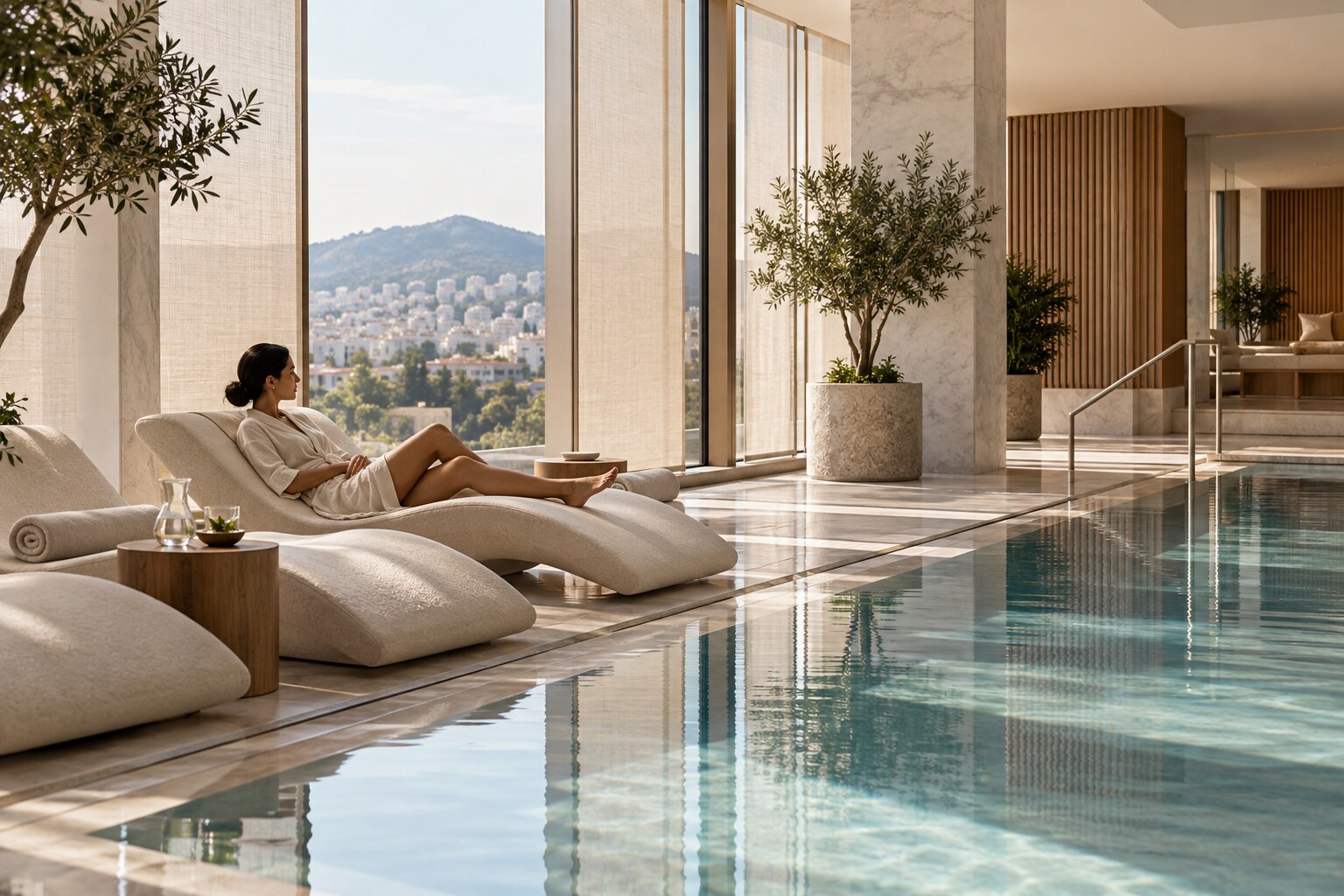Contemporary Athens wellness pool and relaxation lounge