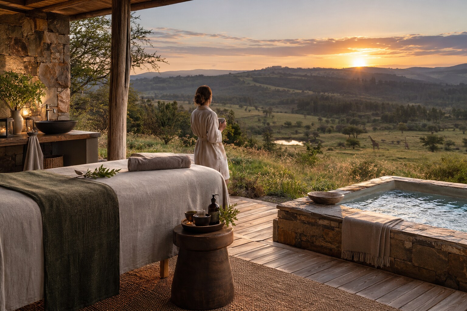 Safari spa treatment terrace overlooking the KwaZulu-Natal landscape